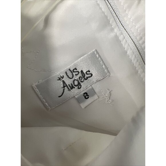 US Angels Flower Girls Dress White Silver Sparkle Pink Ribbon size 8 - Picture 7 of 7